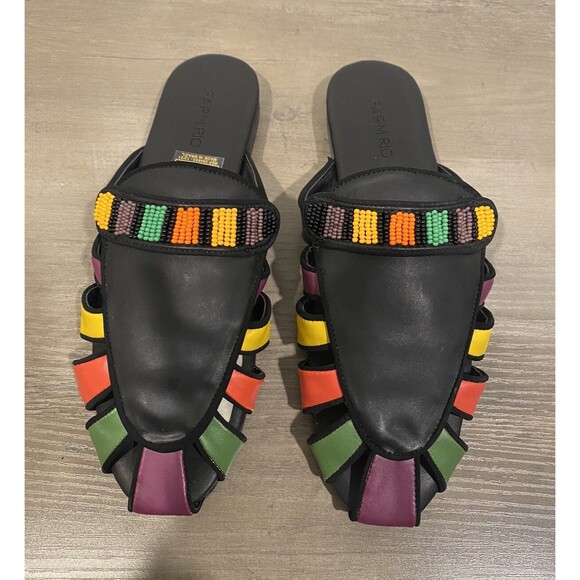 Farm Rio Shoes - FARM Rio Rainbow Beaded Mule Vegan Tropical Vacation Boho Size 7.5